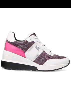 New Michael Kors Pink Silver Women's Hidden Wedge Mabel Sneakers 7.5